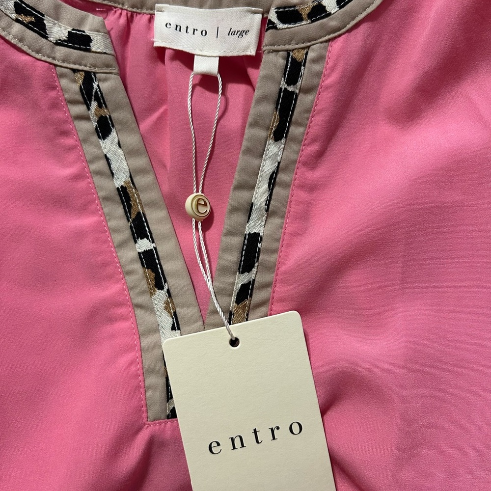 Entro Pink Blouse with Animal Print Detail - Picture 3 of 4
